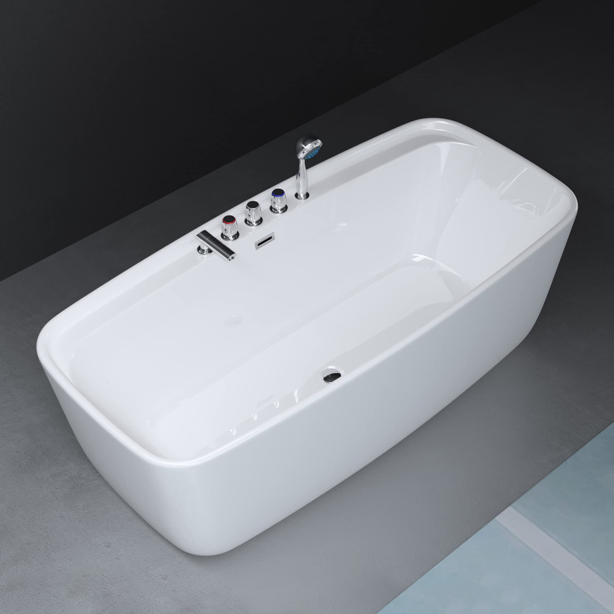 Mai & Mai Freistehende Acryl-Badewanne 170x80cm Rechteckig inkl. Armatur und Handbrause, Farbe: Weiß, Material: Sanitäracryl V612MA
