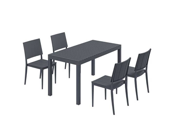 SENVIRO Ensemble table et chaises de jardin 5 pièces 4 personnes table rectangulaire chaises empilables gris foncé métal