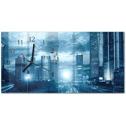 WANDUHR aus Glas 60x30 cm - Stadt bei Nacht
