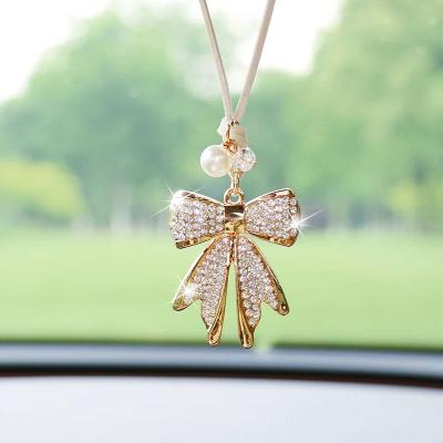 Inspired Finds Diamond Bow Tie Car Rearview Mirror Pendant Sparkling Hanging Ornament white