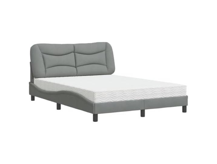 PUGYNBK Hvar-Matratzenbett aus hellgrauem Stoff, 140 x 190 cm 22D-Schaumstoff, Härte H2/H3, Kopfteil inklusive, Lattenrost