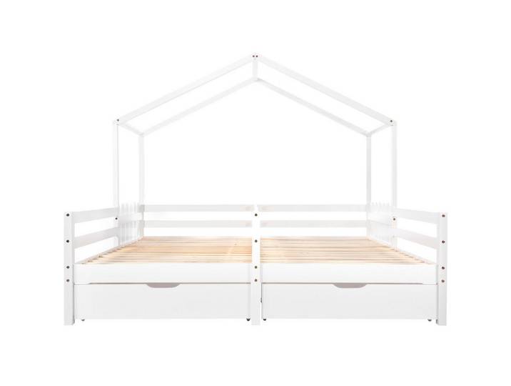 Okwish Hausbett 90/200 cm Weiß mit 2 MDF-Schubladen und Gitterzaun, Holz, 90x200 cm, Babymöbel & Kindermöbel, Kinderzimmer & Jugendzimmer, Kinderbetten, Spielbetten