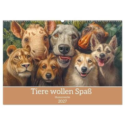Tiere wollen Spaß - Humorwerke (Wandkalender 2027 DIN A2 quer), CALVENDO Monatskalender