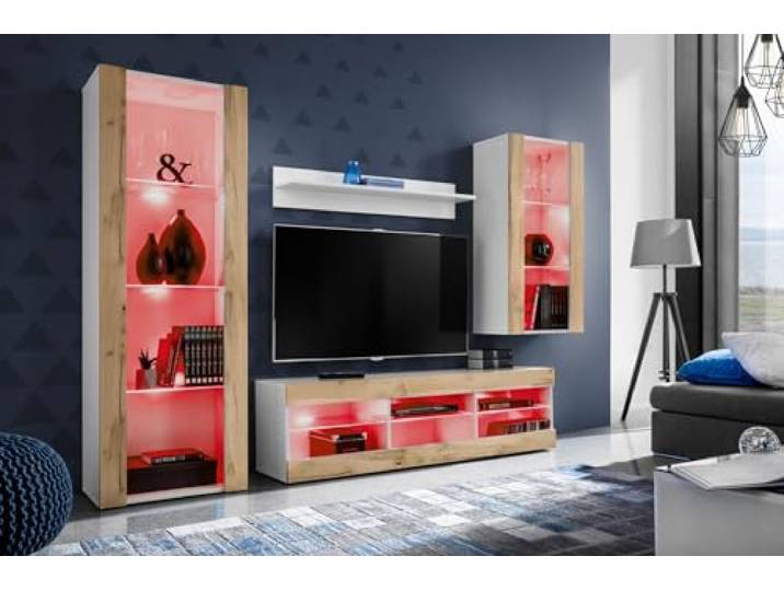 Komodee Wohnwand TV Tivoli Medio A2 Wotan/Weiß 245x159x35 cm Wohnwand Tivoli Medio, Wotan/Weiß, Breite 245cm x Höhe 159cm x Tiefe 35cm, LED RGB, für Wohnzimmer
