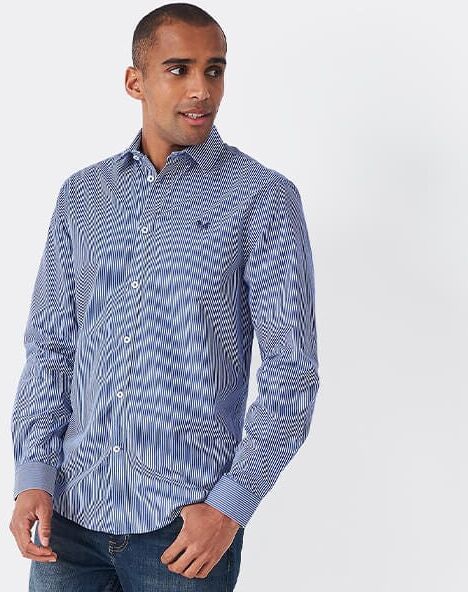 Crew Clothing Company Crew Clothing Mens Micro Stripe Classic Fit Shirt Ultramarine Blue