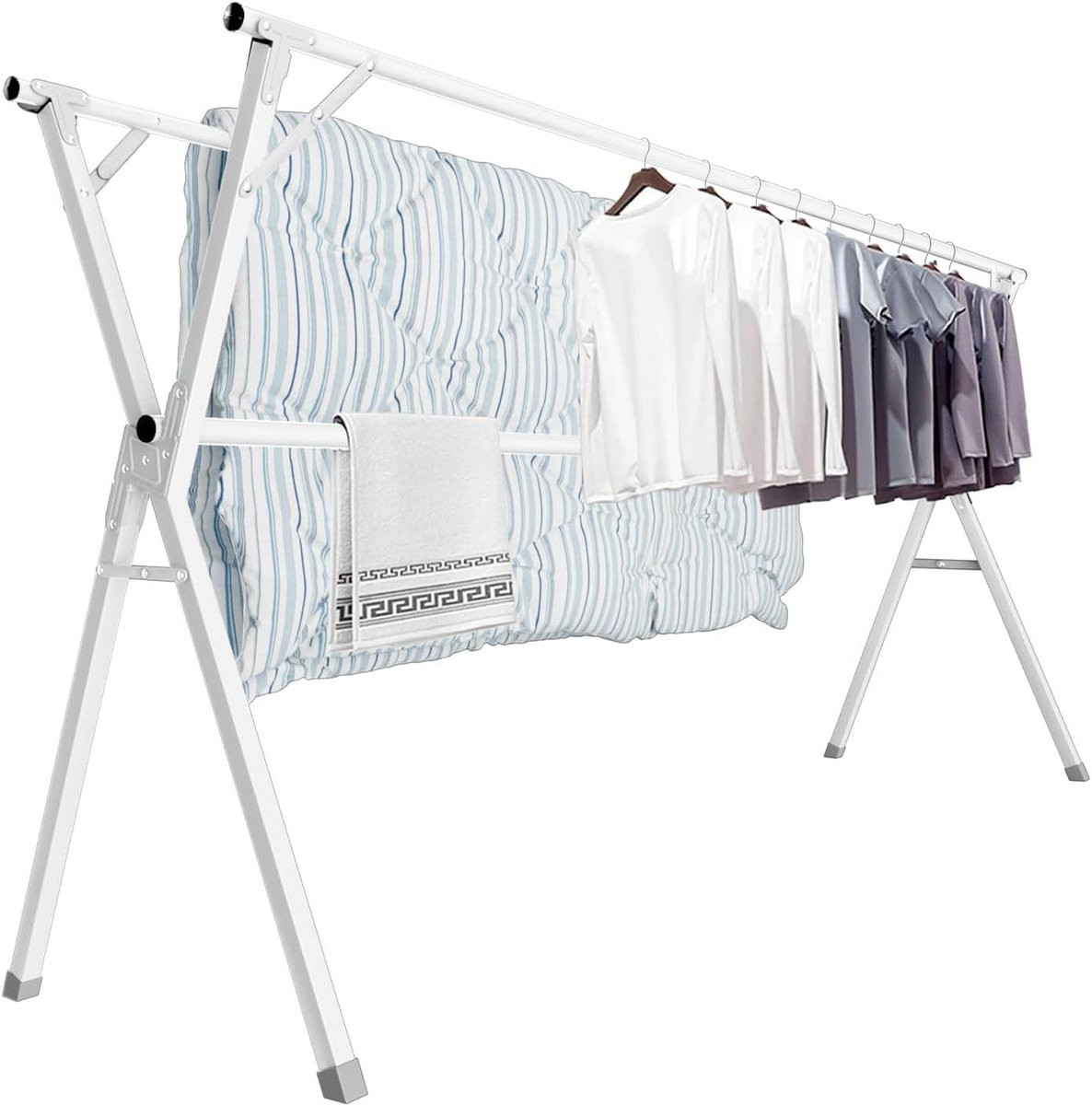 Merkloos Vouwbaar Kleding Droogrek met Extra Grote Capaciteit en 240 cm Uitschuifbare Lengte - Wit