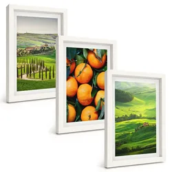 BILDER SET 3er Set - 20x30 cm Weißer Rahmen - Italienische Landschaft mit Orangen
