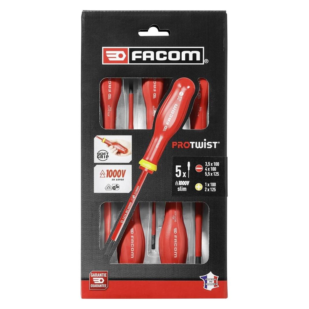 Facom Elektriker Schraubendreher-Set 5teilig (Schlitz) (ATP.J5TVEPB)