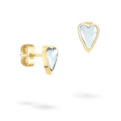 Paar Ohrstecker LIEBESKIND BERLIN "Schmuck Geschenk Edelstahl Ohrringe Glass Heart", silber (gelbgoldfarben, transparent, transparent), Ohrringe, Damen, Edelstahl, mit Glasstein
