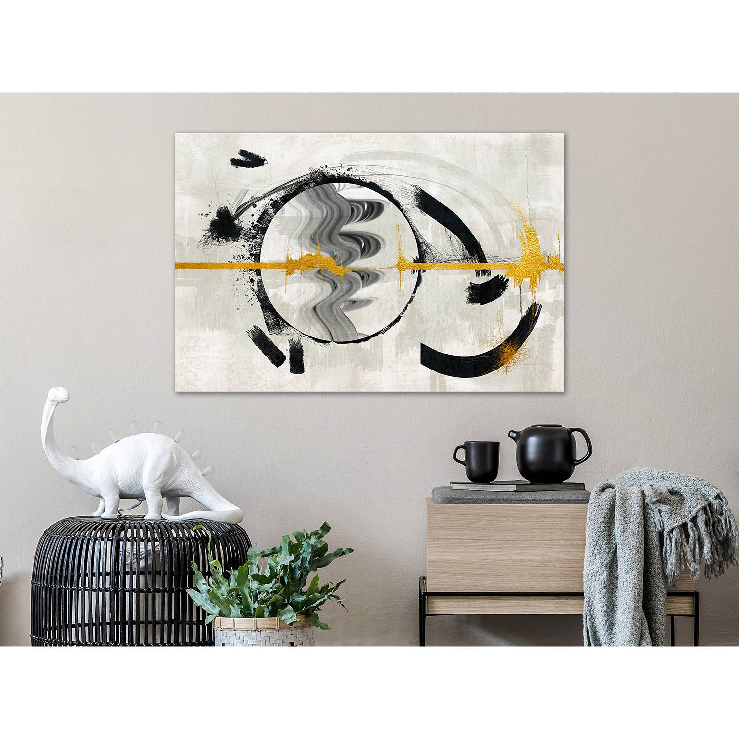 home24 Golden Thread abstracte linnen wanddecoratie multicolor B: 90 cm, H: 60 cm