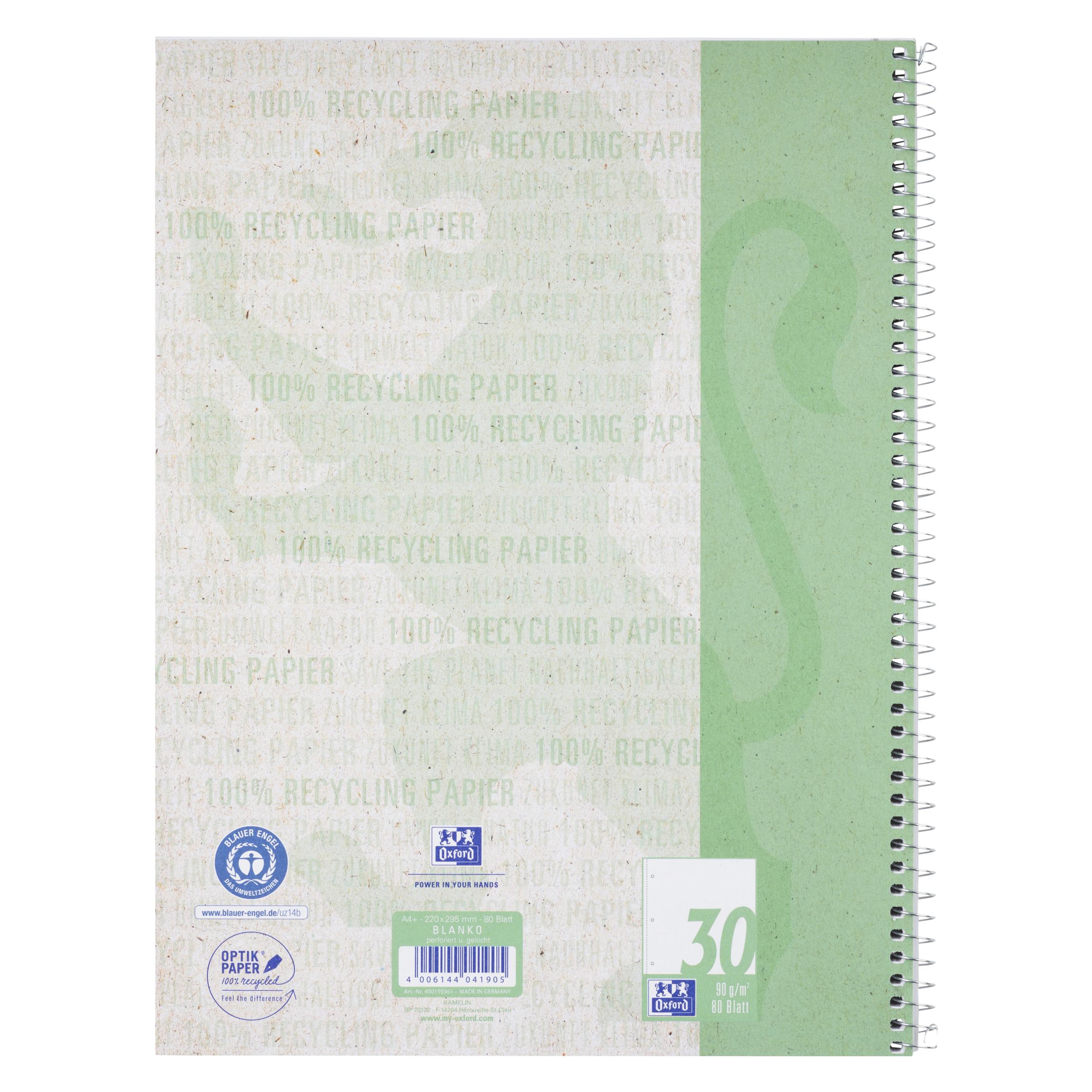 Oxford Recycling Collegeblock, A4+ (A4+, Blanko, Weicher Einband) (400159361)