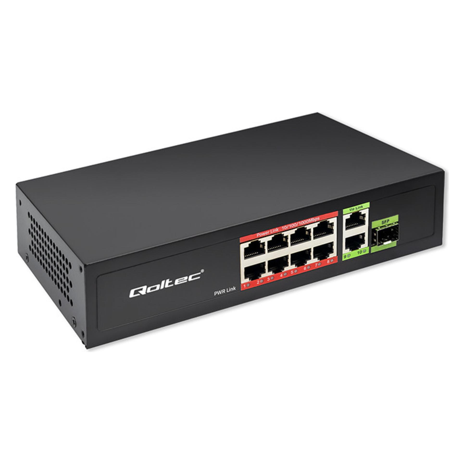 Qoltec Ethernet Switch PoE RJ45 PoE Uplink SFP (8 Ports) (52297)