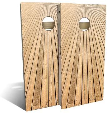 Skip's Garage Boardwalk Wood Lines Outdoor Cornhole Board Set