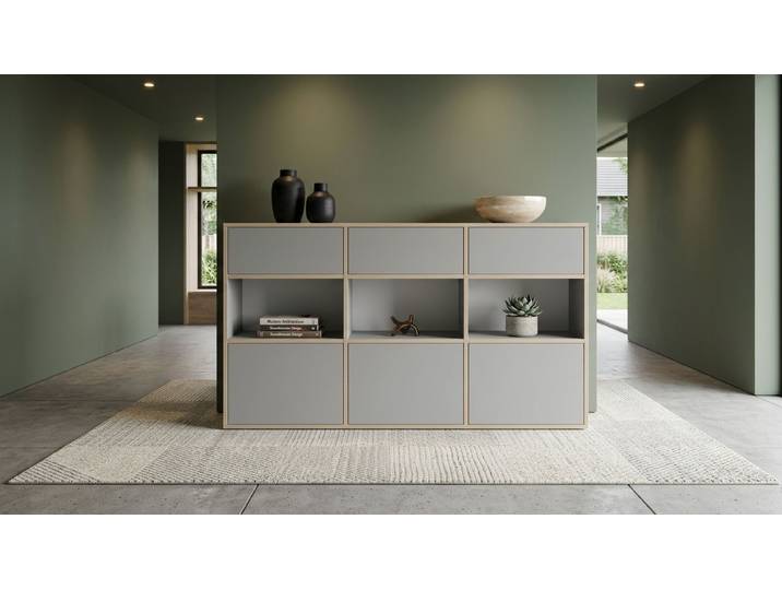 Sideboard mit Schubladen - Kommode wie vom Tischler o. Schreiner Premium Dekore Grau Multiplex Kante
