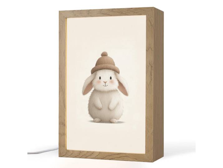 OnlyWow Nachttischlampe - Kaninchen - Hut - Ohren - Beige - 20x30 cm, Creme, Holzwerkstoff, Rechteckig, LED integriert, 20x30x8 cm, Lampen & Leuchten, Innenbeleuchtung, Nachtlicht