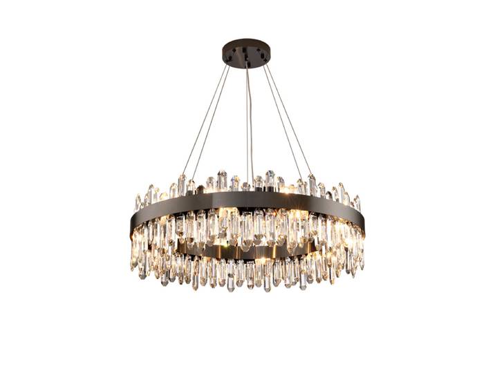 Lustre suspendu LED E14 dimmable avec cristaux K9 noirs interchangeables 2026, luminaire pour salon