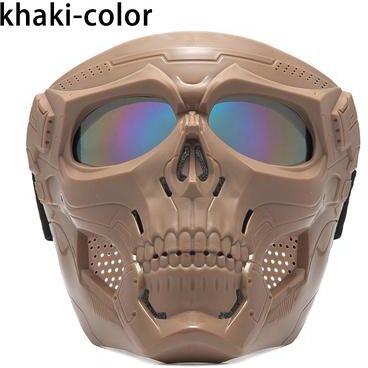 Youfap Market Windproof Tactical Mask Halloween Props Motorcycle Skull Mask khaki