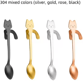 Uplift Curations KittySip 304 Stainless Steel Cat Spoon Set Cute Hanging Coffee Stirring Spoon (2 4PCS) 4 Small Mixed Colors