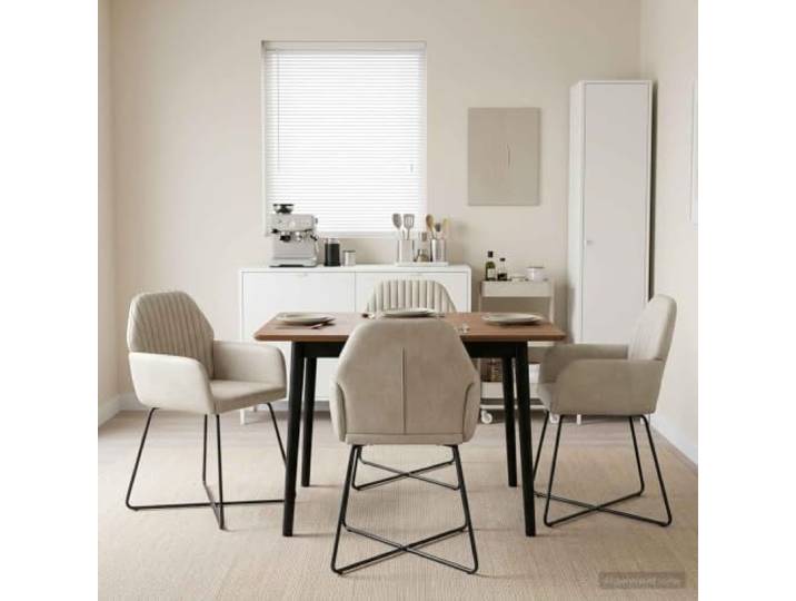 KTHLBRH 4er Set Esszimmerstühle Samt Creme 55x50x84 cm mit Metallrahmen Veloursbezug, Metallrahmen, ergonomisch geneigte Lehne, pflegeleicht, platzsparendes Design