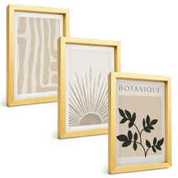 BILDER SET 3er Set - 20x30 cm Goldrahmen - Abstrakte Pflanzenmuster