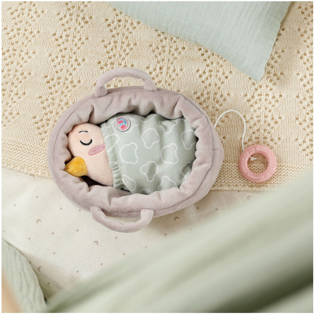 Zapf Creation BABY born for babies Musical Berta Plush Music Box in Basket for Newborns, Soft Plush Toy with Gentle Lullaby, Removable Music Module, Washable
