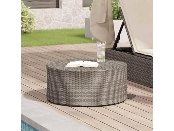 HFUDPOF Outdoor Couchtisch Grau Ø 68 x 30 cm Poly-Rattan mit Stahlrahmen Robustes Poly-Rattan, pulverbeschichteter Stahl, einteiliges Design, wetterbeständig, pflegeleicht, modern, platzsparend