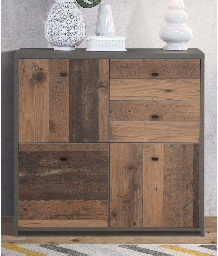 Mercury Filippone 77cm Sideboard Concrete-like appearance/Old wood vintage 77.5cm H X 77cm W X 29.6cm D