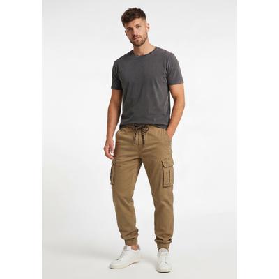 Cargohose MAN'S WORLD "mit elastischem Bund", Herren, Gr. 56, N-Gr, braun (beige), Web, Obermaterial: 100% Baumwolle, unifarben, regular fit lang, Hosen Cargohose, bequem, praktisch, lässig