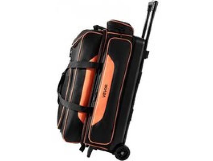 VEVOR Sac de Bowling à 2 Roulettes Valise de Transport pour 3 Boules Voyage, pour Matériel, Compartiment Séparé à Chaussures, Sac Fourre Tout avec Multiples Poches, Poignée Télescopique, Noir Orange