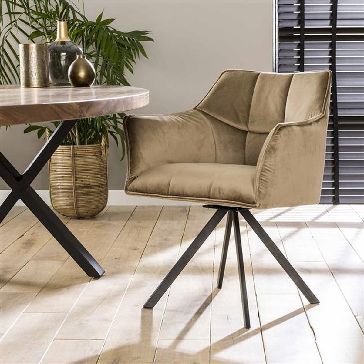 Set van 2 Merkloze Velvet Armstoelen met Armleuningen - Champagne