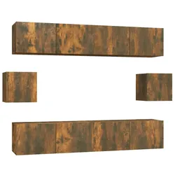 Helloshop26 - TV-Möbel-Set Schrank Anrichte Fernsehmöbel Wohnzimmer Schlafzimmer 6 Stk. Raucheiche Holzwerkstoff Braun