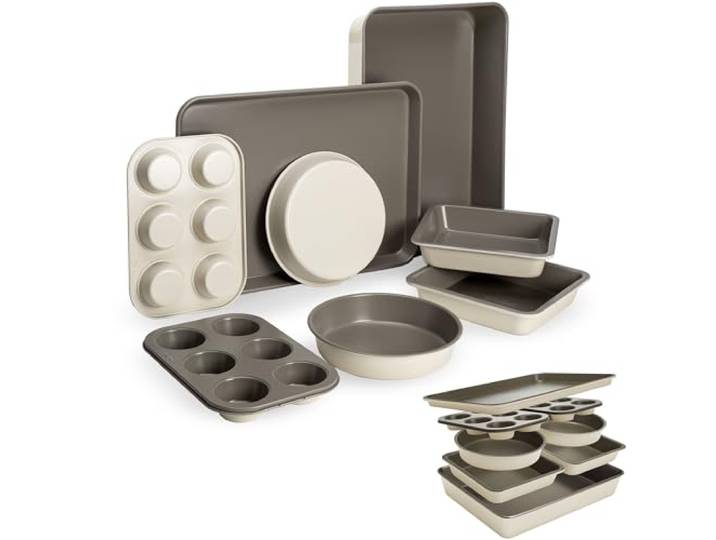 Goodful All-in-One Antihaft-Backformen-Set, stapelbares und platzsparendes Design, bestehend aus runden und quadratischen Pfannen, Muffinformen, Backblech und Bräter, spülmaschinenfest, 8-teilig,