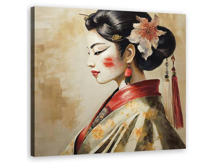 Feeby Leinwandbild, Japanisches Geisha Porträt 50x50cm, Beige, Person/Charakter, Rechteckig, 50x50 cm, Bilder & Rahmen, Bilder, Leinwandbilder