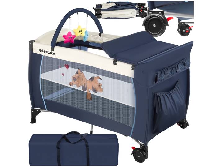 Lit parapluie, Lit bébé pliant, Lit de voyage réglable 132x75x104cm + 1 Sac de Rangement - bleu