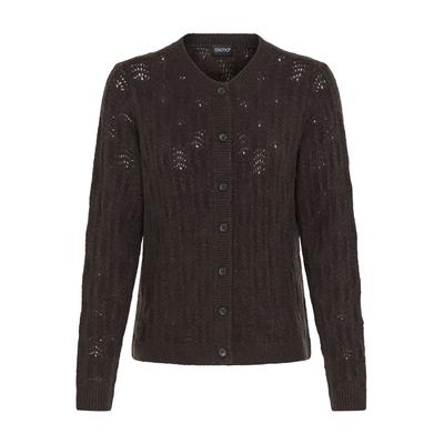 Strickjacke OXMO "Strickjacke OXSinva", Damen, Gr. XS, braun (chocolate torte melange), Obermaterial: 76% Polyacryl PAN. 21% Polyester PES. 3% Elasthan EL., Strickjacken Strickjacke