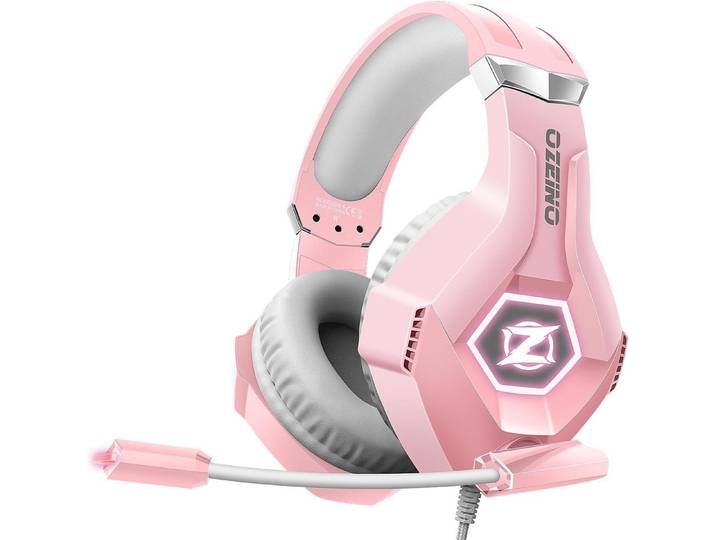 ozeino 3D Surround Sound Kopfhörer mit Mikrofon für Konsolen Gaming-Headset (Komfortable, atmungsaktive Ohrpolster und verstellbarer Kopfbügel bieten perfekten Sitz bei langen Gaming-Sessions., Noise Cancelling Headset mit RGB Licht für PC und Laptop)