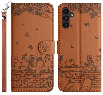 Inspired Deals Cute Cat Embossed Wallet Phone Case For Samsung Galaxy With Card Holder And Lanyard For Samsung Galaxy S24+ brown