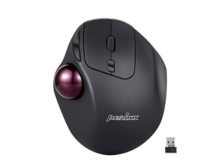 Perixx 11568 Perimice-717 draadloze trackball-muis, ingebouwde 1,34 inch trackball met pointing-functie, 5 programmeerbare toetsen, 2 dpi-niveaus, zwart