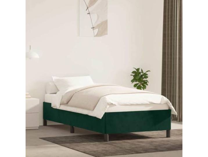 KFPOERTFGD Bettgestell, Samt Polsterbett 100x200 cm, Dunkelgrün Stabiles Lattenrost-Design, Mit Stützbeinen, Einfache Montage