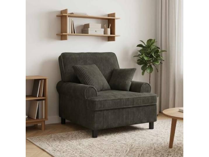 XL Sessel mit Kissen Anthrazit 1,5 Linien Stoff Polyester Bezug, Holzwerkstoff und Metall Rahmen, Schaumstoff Füllung, zwei Kissen, Pfostenbeine Kunststoff, Wohn- und