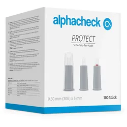 alphacheck PROTECT Sicherheits-Pen- Nadeln 30 G x 5 mm (100 Stck.) UK = 20 Pack