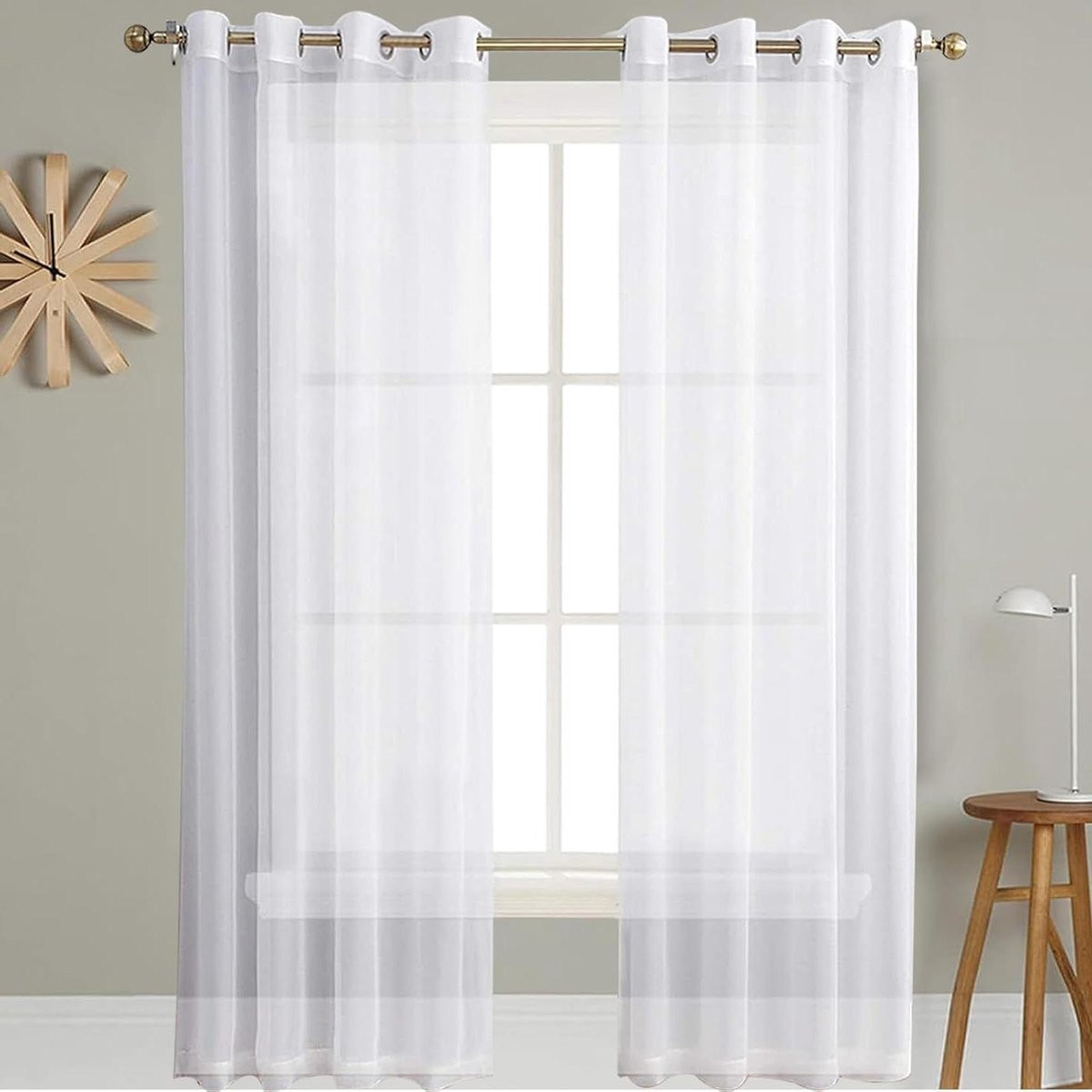 Wit Voile Gordijn met Linnenlook - Half-transparante Decoratieve Raambekleding - 50 x 65 cm