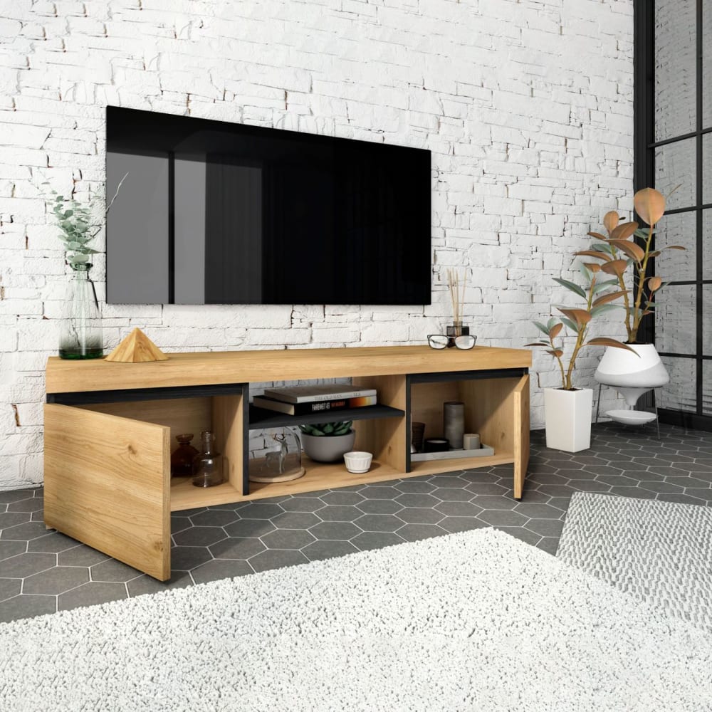duehome Mueble tv con almacenamiento 140 cm melamina roble nude - ceniza