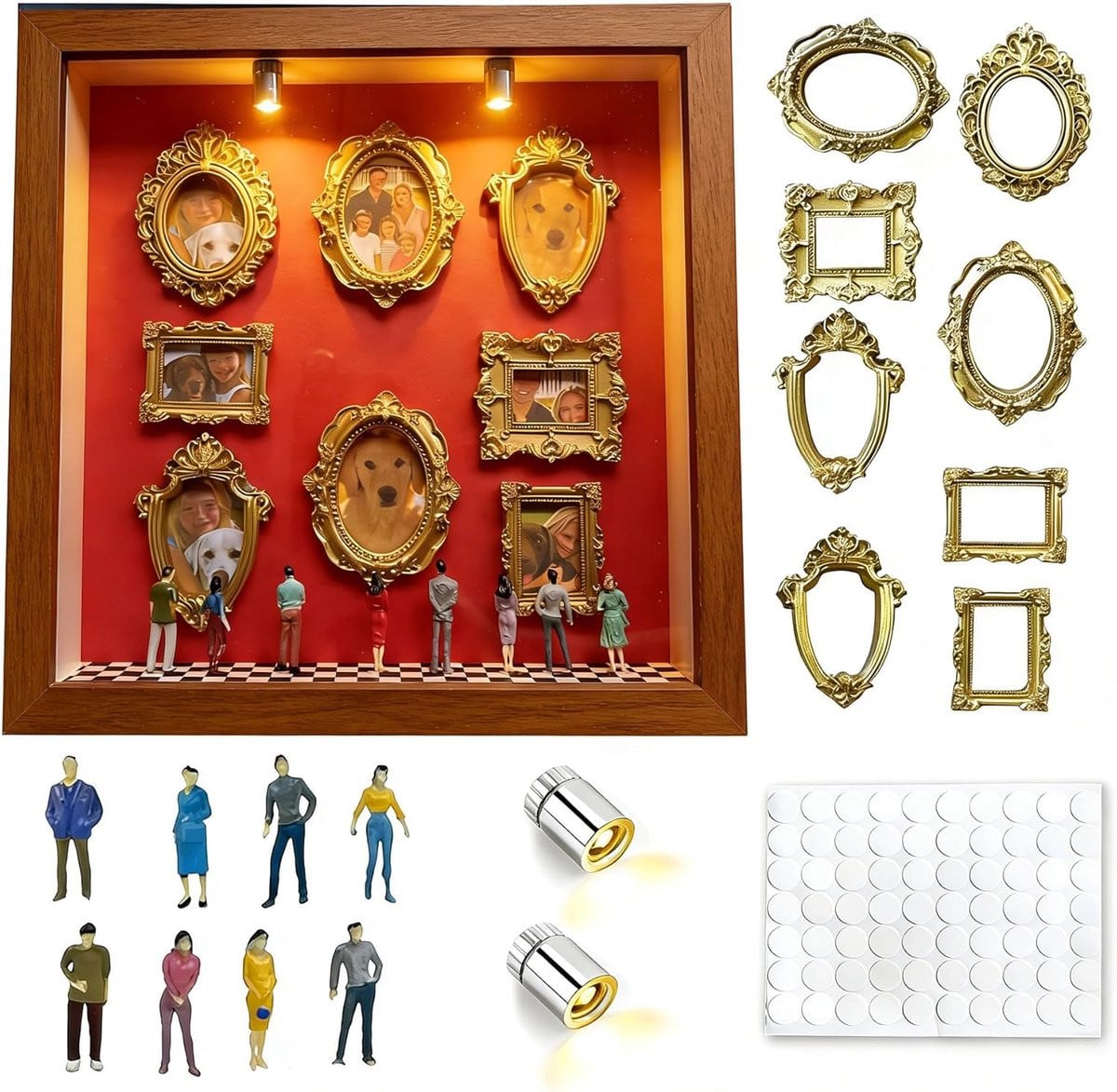 DIY Mini Museum Schaduwdoos met 8 Mini Gouden Lijsten voor Creatieve Foto-opslag - m-winkel