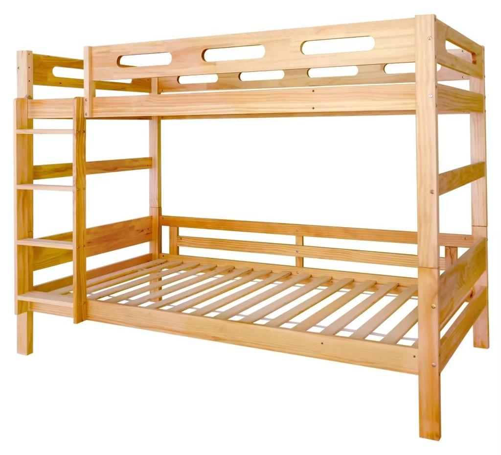 Kinderetagenbett - 90 x 200 cm - Holz - Leiter - Fallschutzgitter - Stabiler Lattenrost - Natur