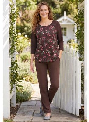 Plus Size Women's Three-Quarter Sleeve Baseball Tee by Woman Within in Chocolate Field Floral (Size 2X) Shirt