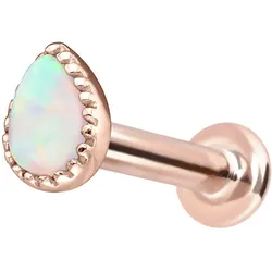 14 Karat Gold Labret mit Innengewinde SYNTHETISCHER OPALTROPFEN