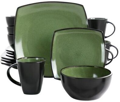 Gibson Elite Soho Lounge 16pc Square Stoneware Dinnerware Set in Green