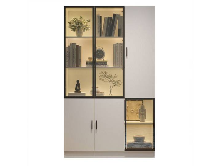 Vitrine en Verre 120x35x200 cm éclairage LED Porte en Verre Cadre en Aluminium Bibliothèque Rangement Multifonctionnel Blanc