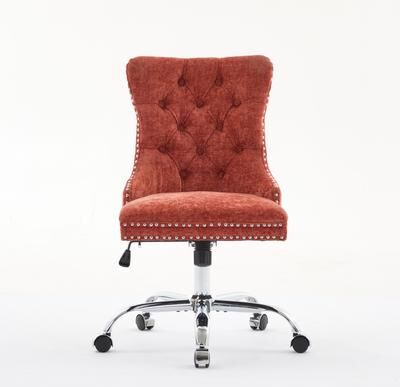 GREATPLANINC Chenille Upholstered Swivel Office Chair, Tufted Button Home Office Chair, Adjustable Vanity Chair with Metal Base